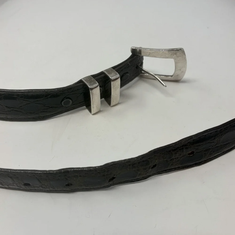 Rippel & Company Real Crocodile Leather Belt Solid Silver 925 Buckle USA Size 45